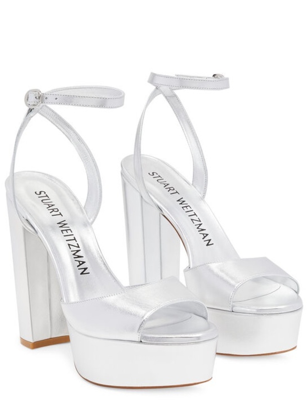 Stuart Weitzman Ryder 2 Platform Sandals Silver Leather Heels Women’s 9.5 NWOT